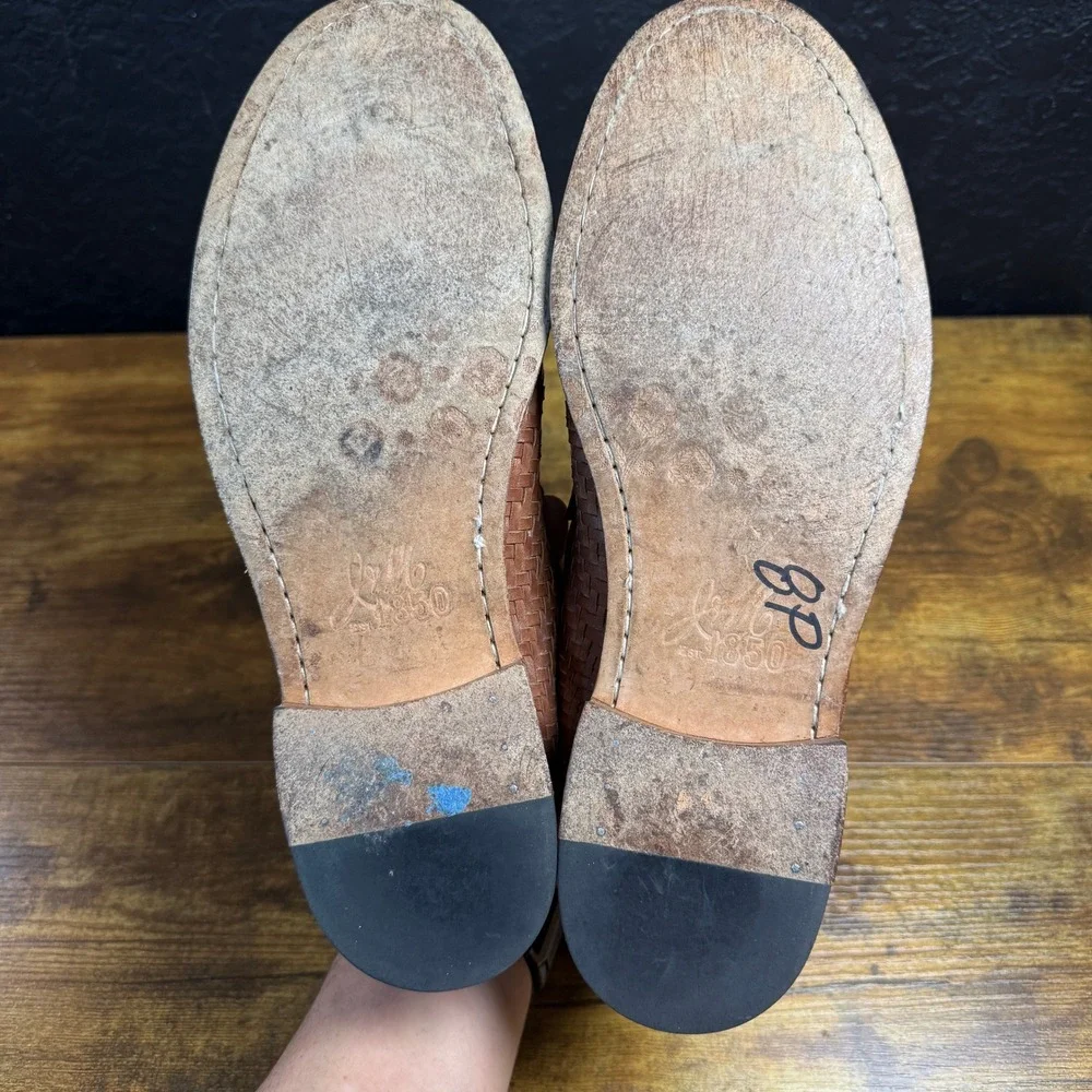 Johnston & Murphy Est. 1850 20-1283 Brown Woven Leather Penny Loafer Mens 10M